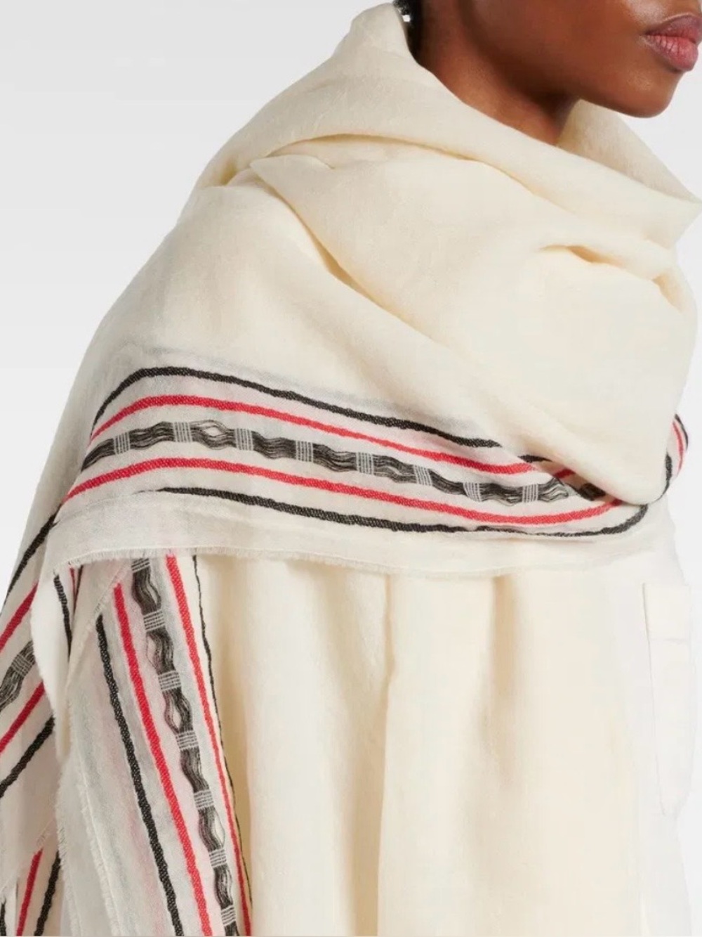 The Row Terela Oversized Wrap Scarf Ivory SS25 Wool Cashmere
